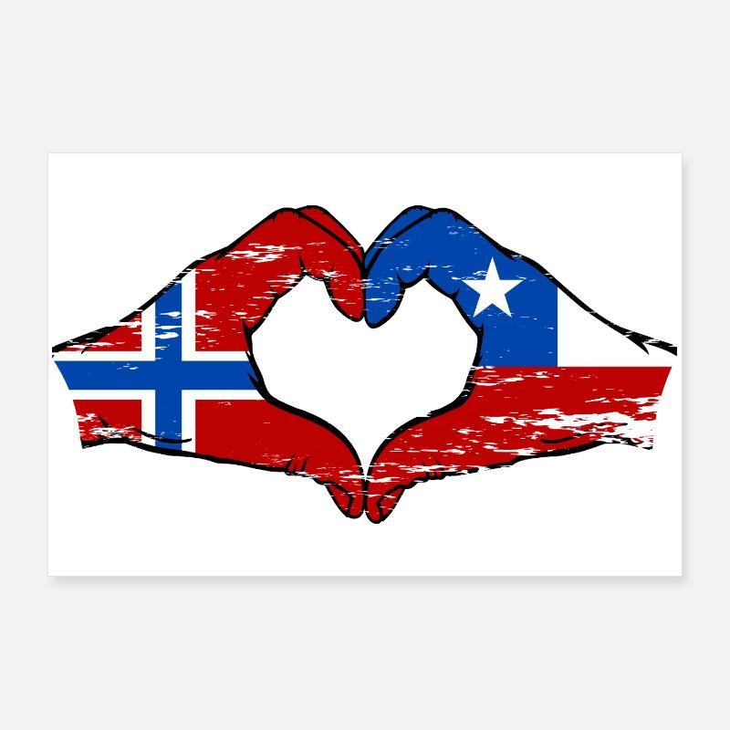 Norway Chile flag hands heart shape used Poster 36" x 24" (90x60 cm)