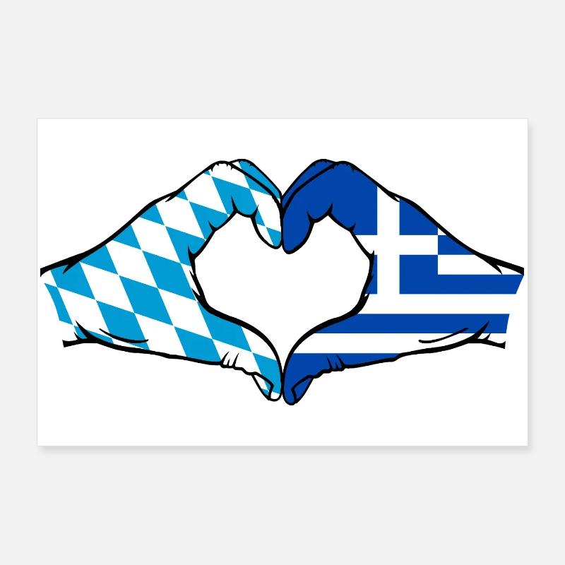 Bavaria Greece Flag Hands Heart Shape Poster 36" x 24" (90x60 cm)