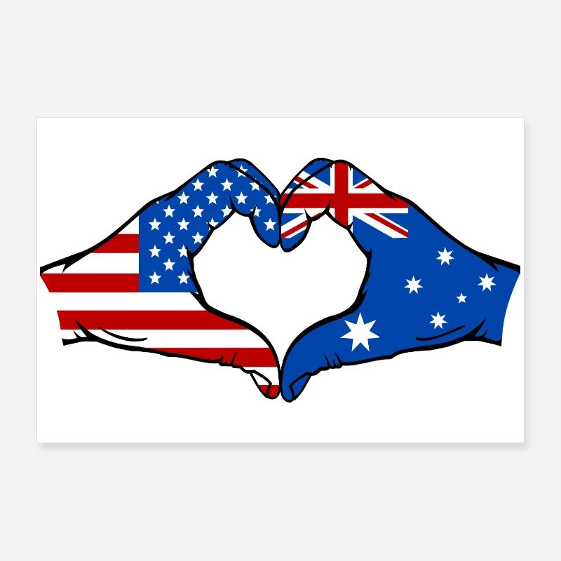 États-Unis, Australie, drapeau, main, forme de coeur Poster 90 x 60 cm
