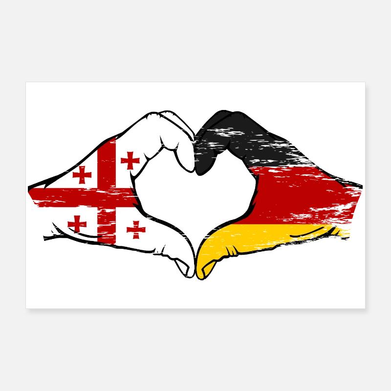 Georgia Germany Flag Hands Heart Shape use Poster 36" x 24" (90x60 cm)