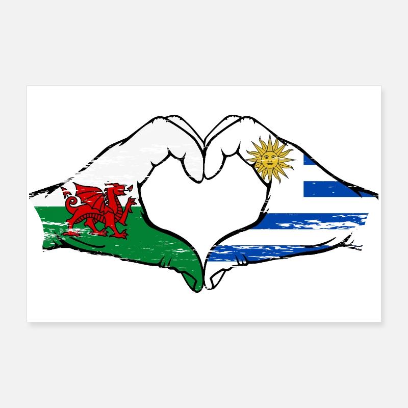 Pays de Galles, drapeau de l’Uruguay, mains, forme de coeur utilisé Poster 90 x 60 cm