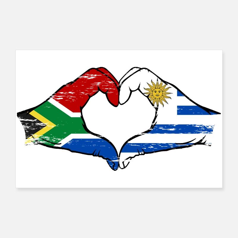 Afrique du Sud Uruguay Drapeau Mains Coeur Utilisé Poster 90 x 60 cm