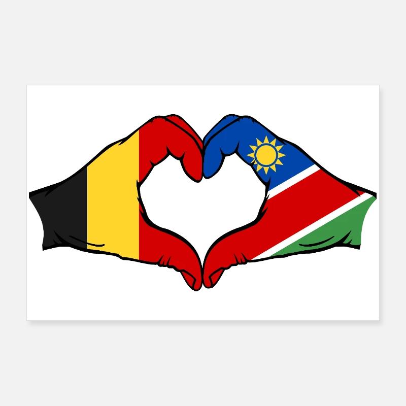 Belgium Namibia Flag Hands Heart Shape Poster 36" x 24" (90x60 cm)