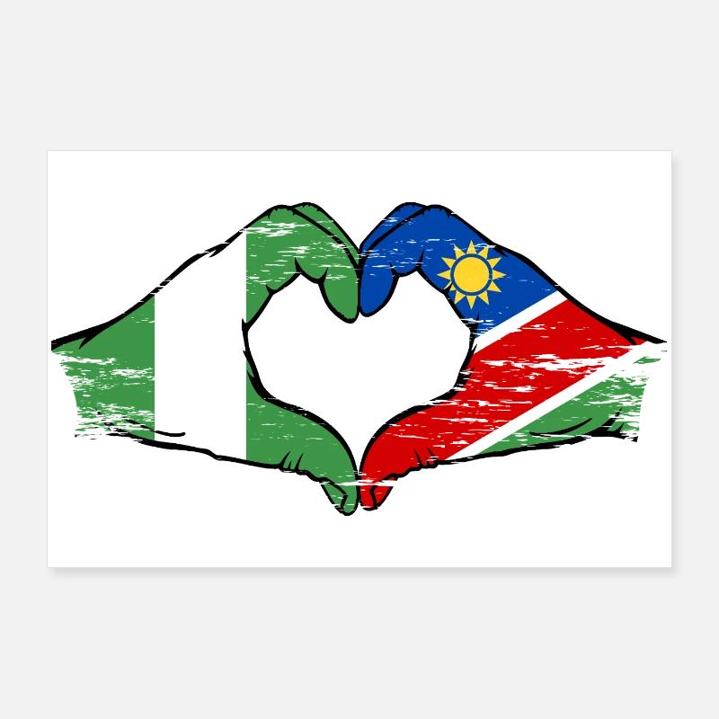 Nigeria Namibia Flag Hands Heart Shape Used Poster 36" x 24" (90x60 cm)