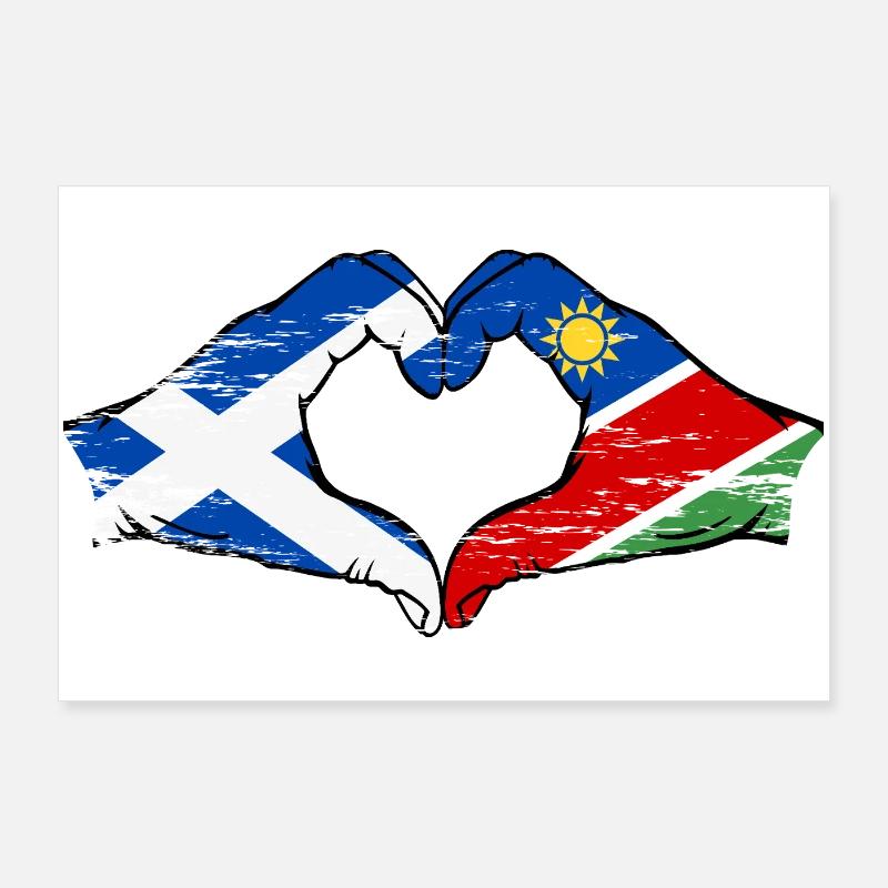 Scotland Namibia Flag Hands Heart Shape used Poster 36" x 24" (90x60 cm)