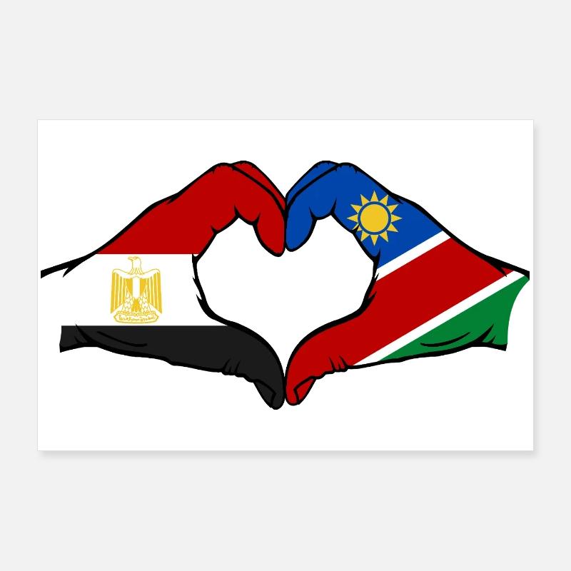 Ägypten_Namibia_Flagge_Haende_Herzform Poster 90x60 cm