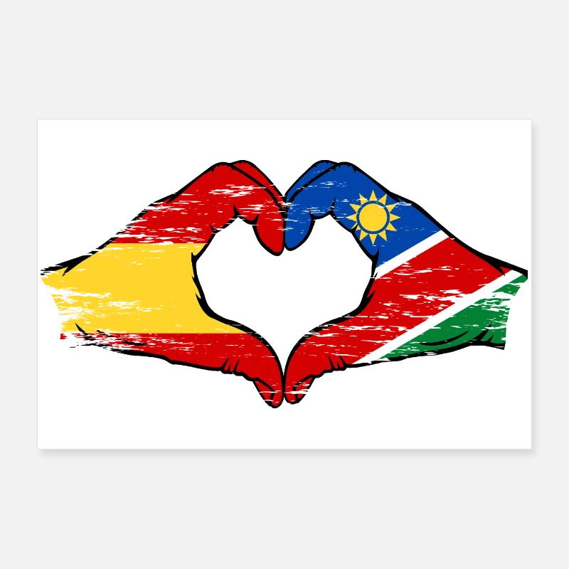 Spain Namibia Flag Hands Heart Shape Used Poster 36" x 24" (90x60 cm)