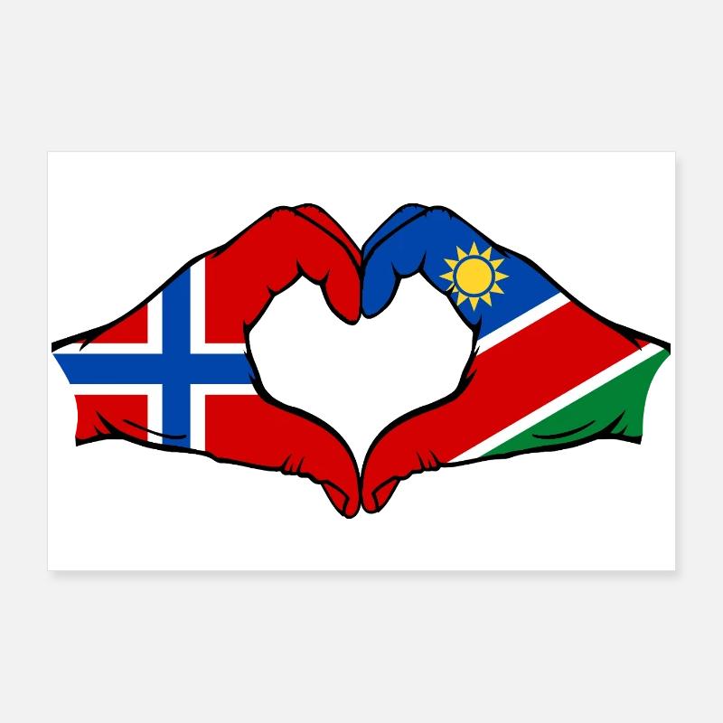 Norwegen_Namibia_Flagge_Hände_Herzform Poster 90 x 60 cm