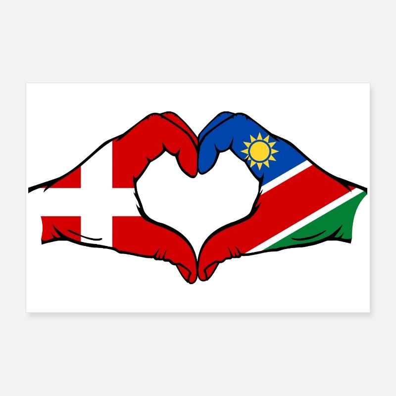 Denmark Namibia Flag Heart Poster 36" x 24" (90x60 cm)