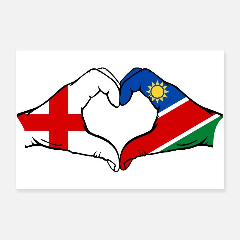 Drapeau de l’Angleterre Namibie Mains Cœur Poster 90 x 60 cm