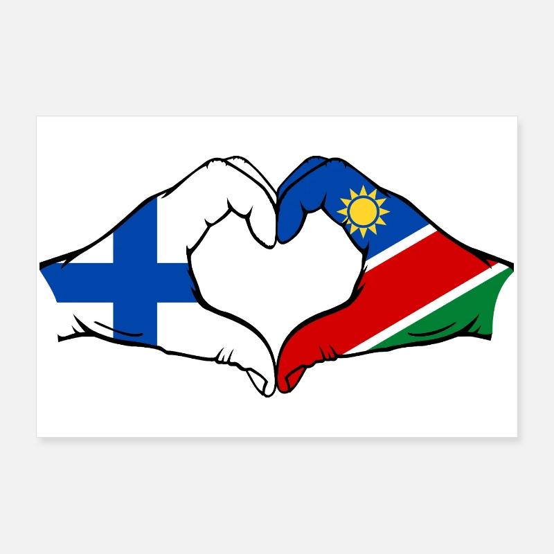 Finnland_Namibia_Flagge_Haende_Herzform Poster 90x60 cm