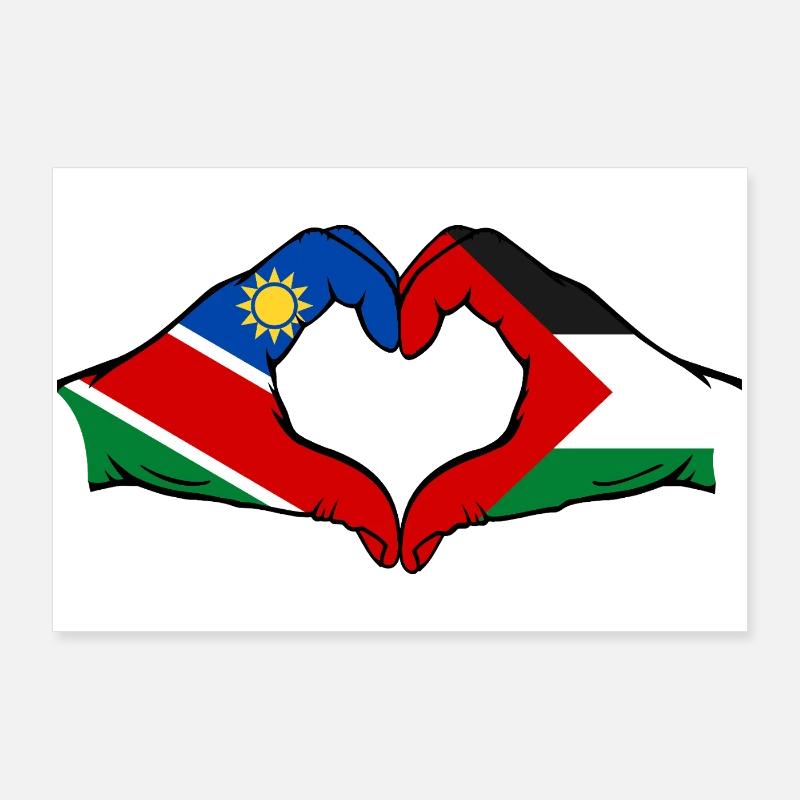 Namibia Palestine Flag Hands Heart Shape Poster 36" x 24" (90x60 cm)