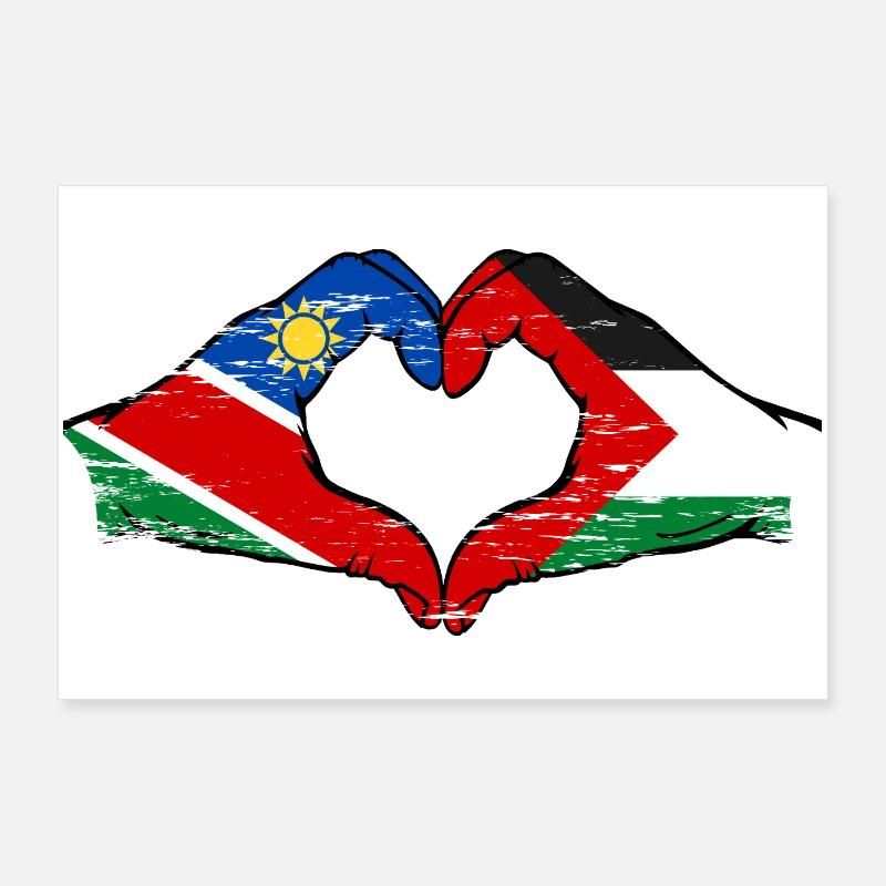 Namibia Palestine Flag Hands Heart Shape Used Poster 36" x 24" (90x60 cm)