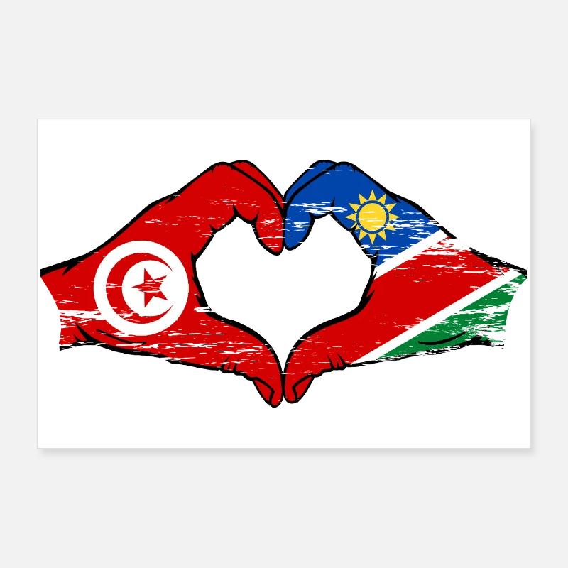Tunisia Namibia Flag Hands Heart Shape Used Poster 36" x 24" (90x60 cm)