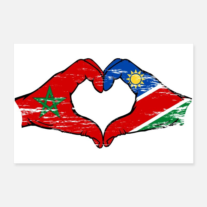 Morocco Namibia Flag Hands Heart Shape Poster 36" x 24" (90x60 cm)