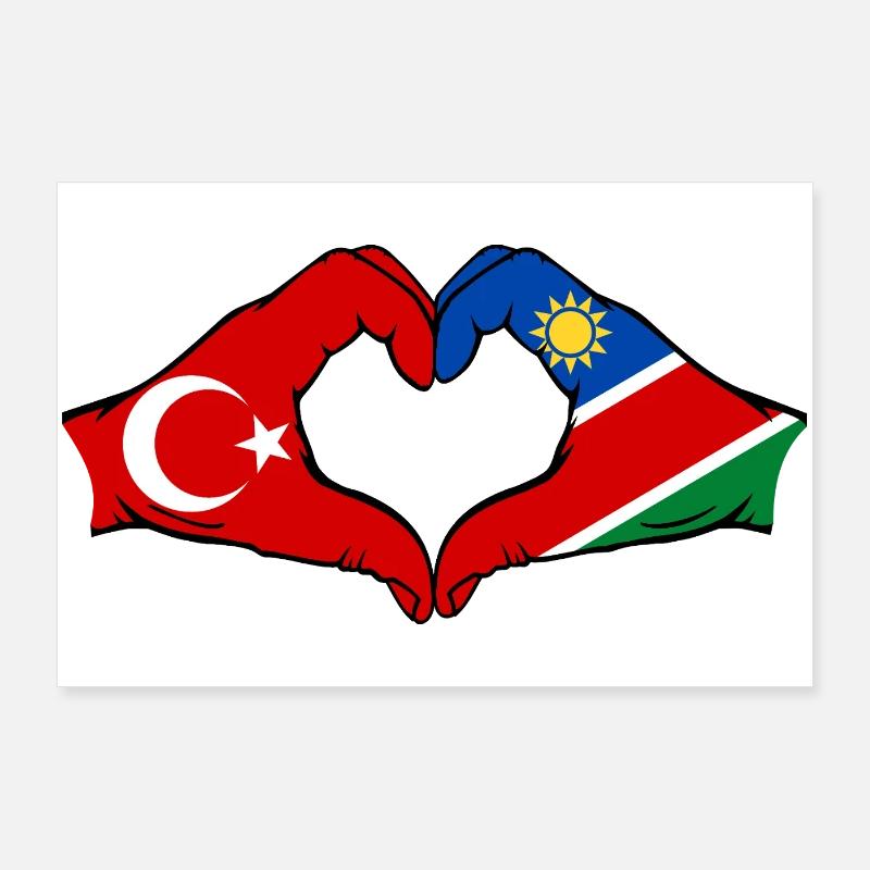 Türkiye Namibia flag hands heart shape Poster 36" x 24" (90x60 cm)