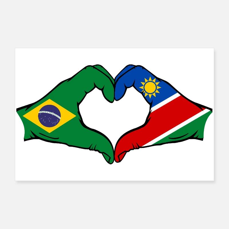 Brésil Palestine Drapeau Mains Coeur Forme Poster 90 x 60 cm
