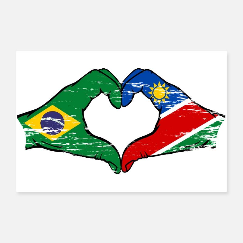 Brésil Namibie drapeau mains forme coeur Poster 90 x 60 cm