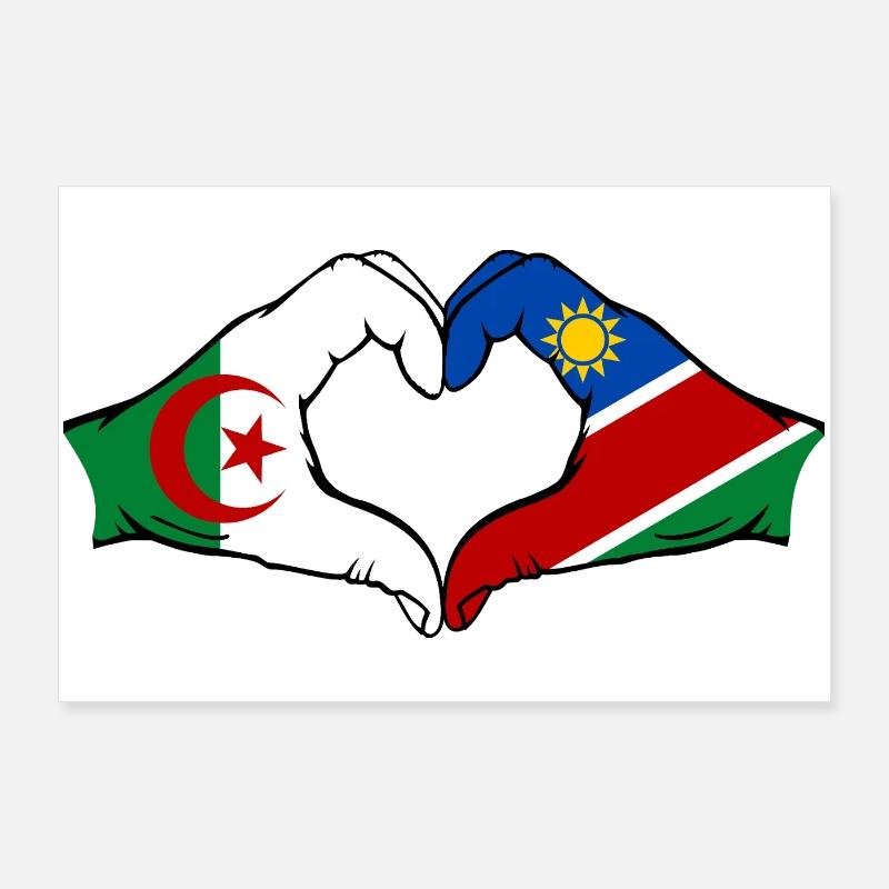 Algeria Namibia Flag Hands Heart Shape Poster 36" x 24" (90x60 cm)