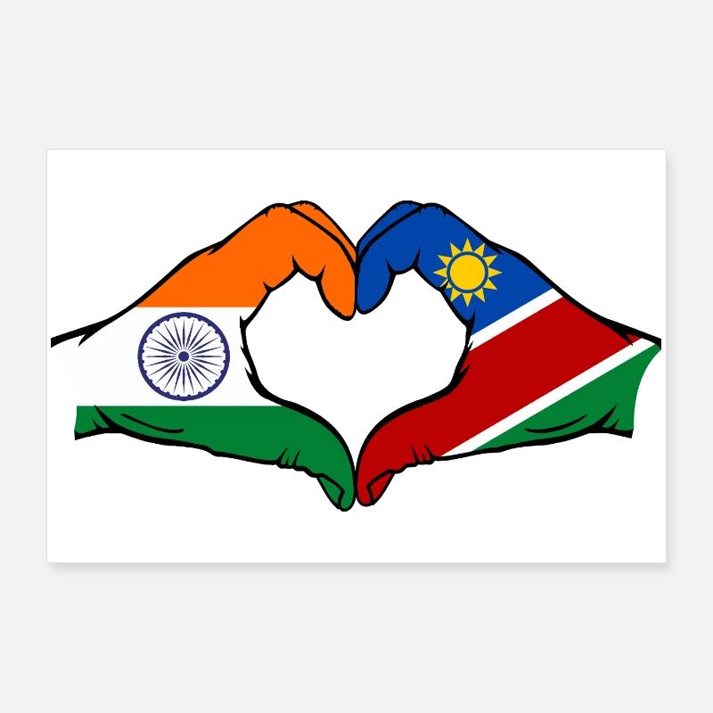 India Namibia Flag Hands Heart Shape Poster 36" x 24" (90x60 cm)