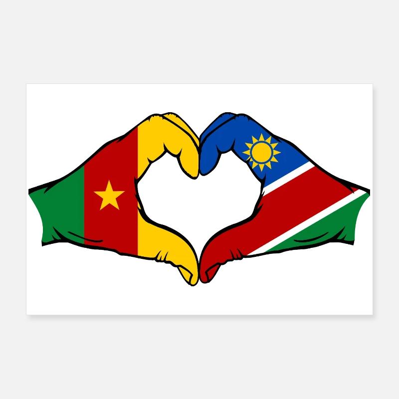 Kemerun, Namibia, Flag, Hands, Heart Shape Poster 36" x 24" (90x60 cm)