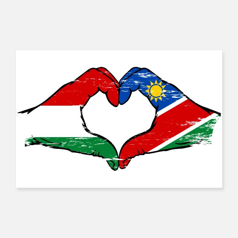 Hungary Namibia flag hands heart used Poster 36" x 24" (90x60 cm)