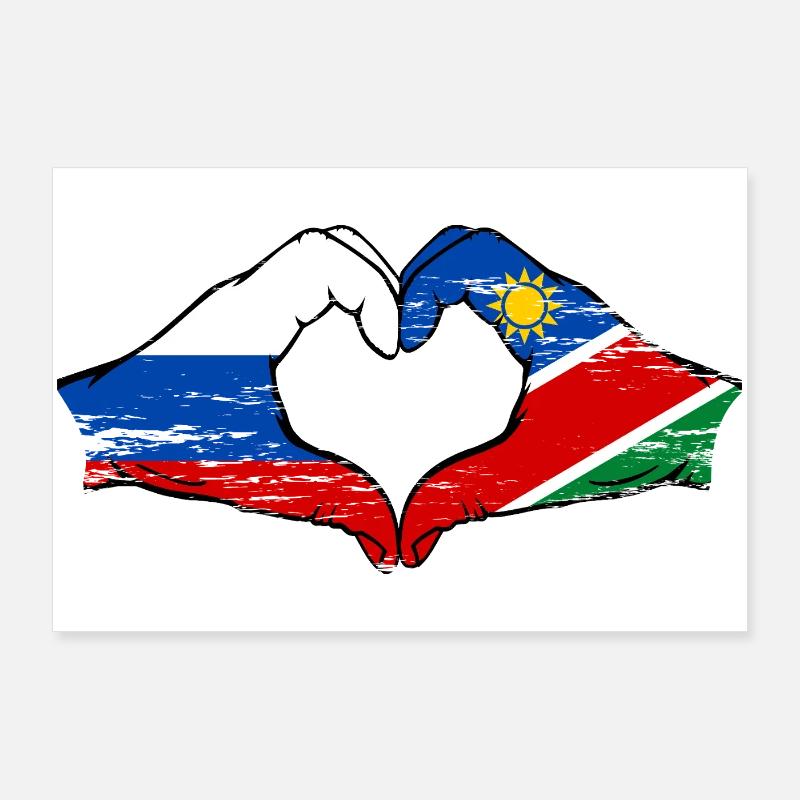 Drapeau de la Russie et de la Namibie en forme de cœur Poster 90 x 60 cm