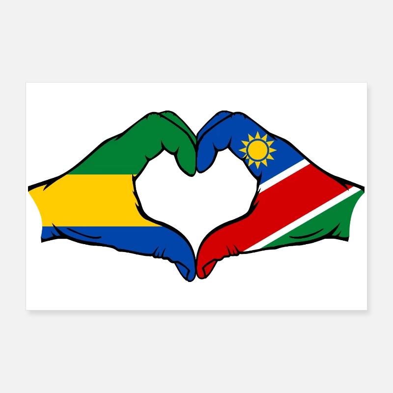 Gabon Namibia Flag Hands Heart Shape Poster 36" x 24" (90x60 cm)