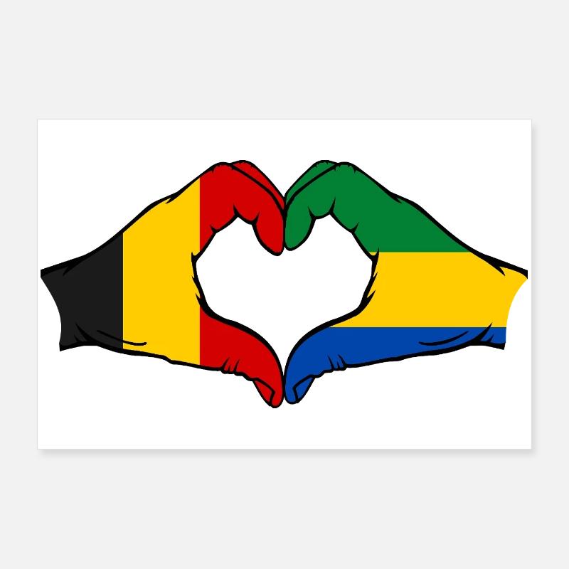 Belgium Gabon flag hands heart shape used Poster 36" x 24" (90x60 cm)