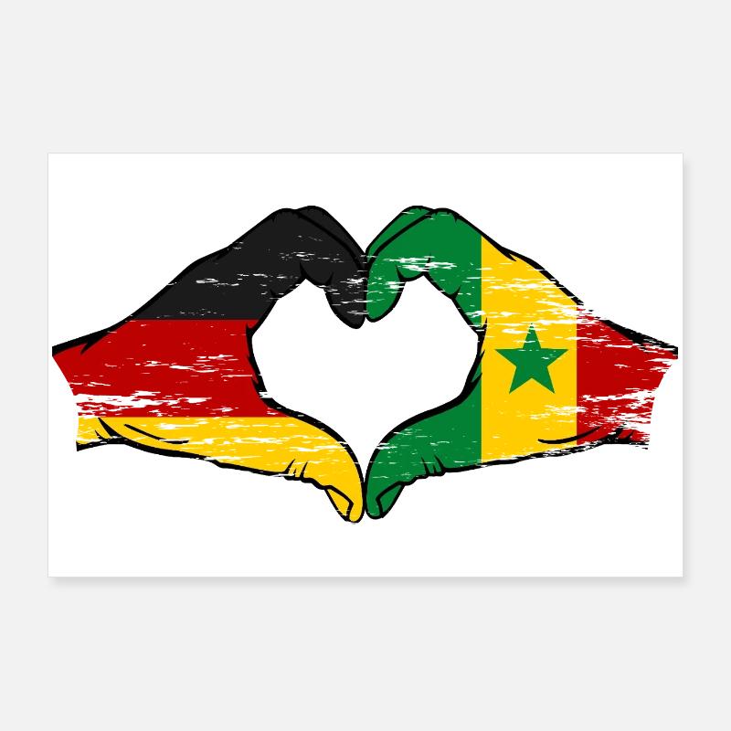Drapeau de l'Allemagne et du Sénégal, forme de cœur, utilisé Poster 90 x 60 cm