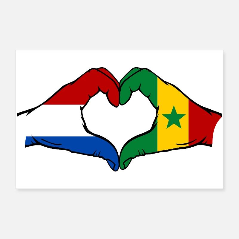 Drapeau des Pays-Bas et du Sénégal en forme de cœur Poster 90 x 60 cm