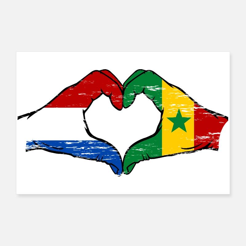 Drapeau Hollande Sénégal mains en forme de cœur utilisé Poster 90 x 60 cm
