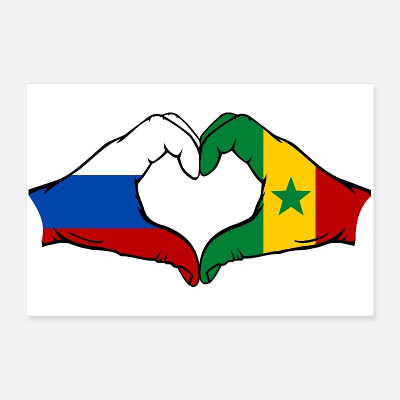Russie Sénégal Drapeau Mains Coeur Forme Poster 90 x 60 cm