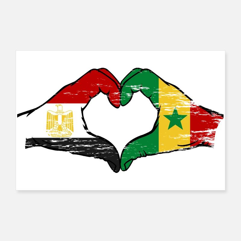 Egypte Sénégal Drapeau Mains Coeur Forme Utilisé Poster 90 x 60 cm