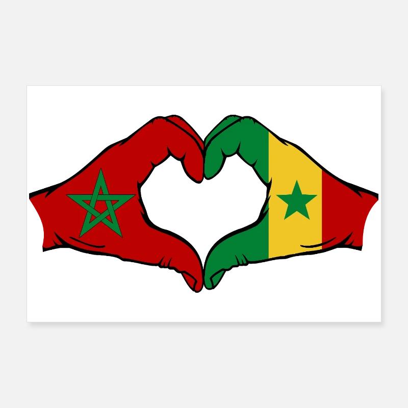 Chine Sénégal Drapeau Mains Coeur Forme Poster 90 x 60 cm