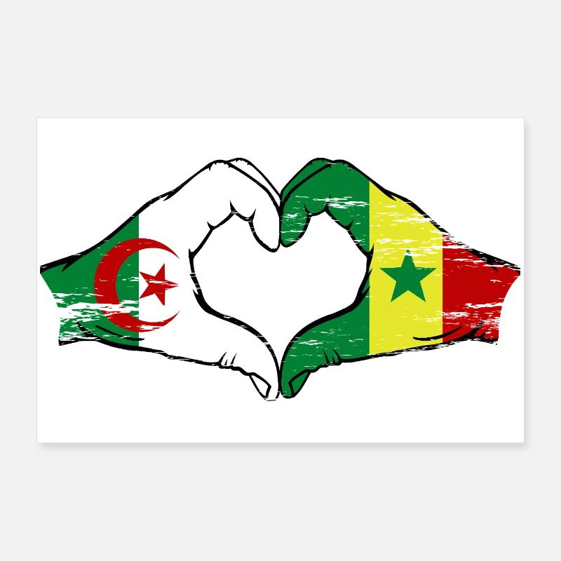 Algérie Sénégal Drapeau Mains Coeur Forme Utilisé Poster 90 x 60 cm