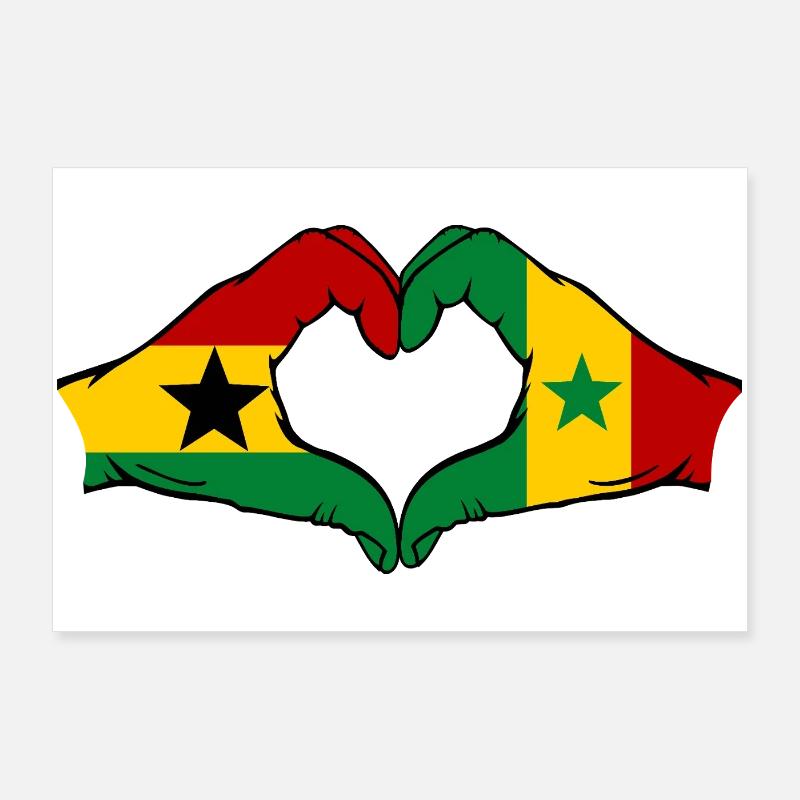 Drapeau du Ghana et du Sénégal en forme de cœur Poster 90 x 60 cm