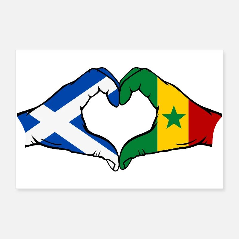 Ecosse Sénégal Drapeau Mains Coeur Forme Poster 90 x 60 cm
