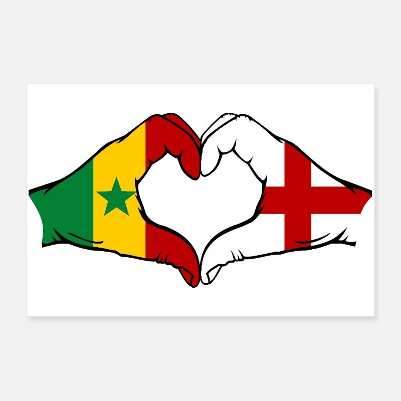 Sénégal Angleterre drapeau mains forme de coeur utilisé Poster 90 x 60 cm