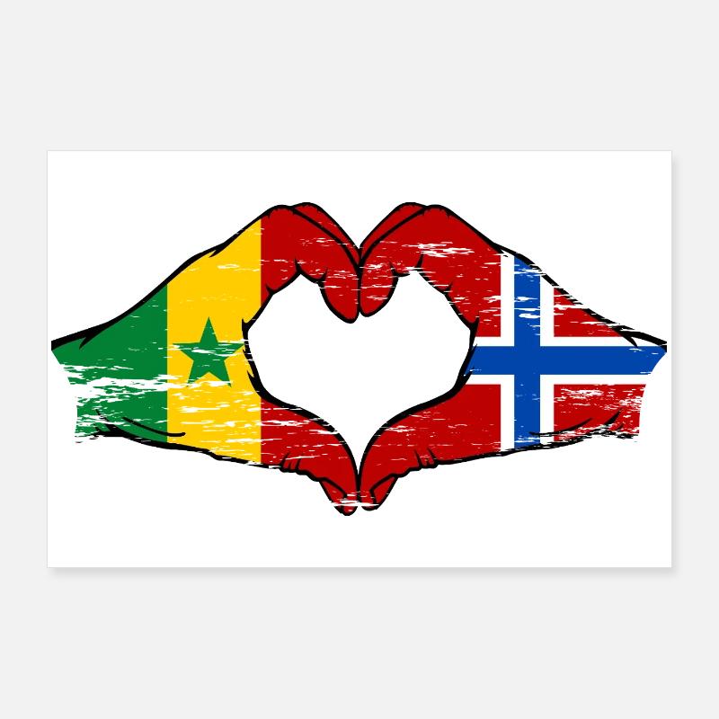 Sénégal Norvège drapeau mains forme de coeur utilisé Poster 90 x 60 cm