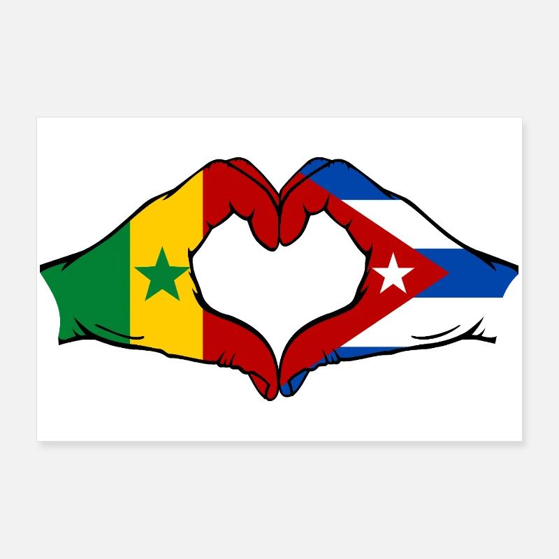 Sénégal Cuba Drapeau Mains Coeur Forme Poster 90 x 60 cm