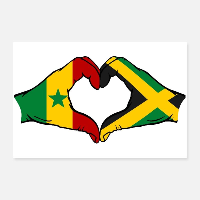 Sénégal Jamaïque drapeau mains forme de coeur utilisé Poster 90 x 60 cm