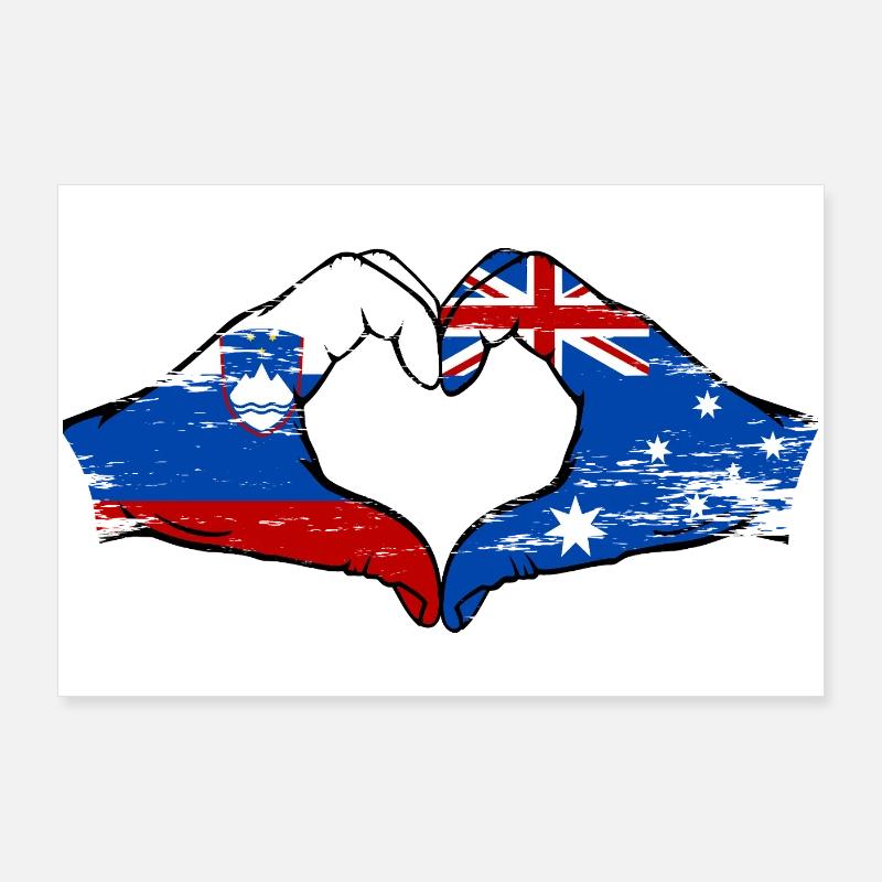 Drapeaux de l'Australie et de la Slovénie utilisés à la main Poster 90 x 60 cm