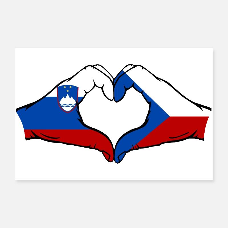 Drapeau de la Slovénie et de la République tchèque - Poster 90 x 60 cm - blanc
