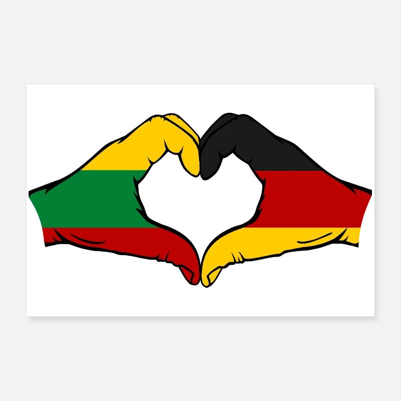 Lithuania Germany Flag Hands Heart Shape Poster 36" x 24" (90x60 cm)