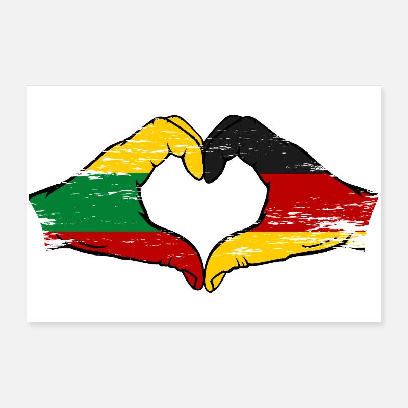 Lithuania Germany flag hands heart shape used Poster 36" x 24" (90x60 cm)