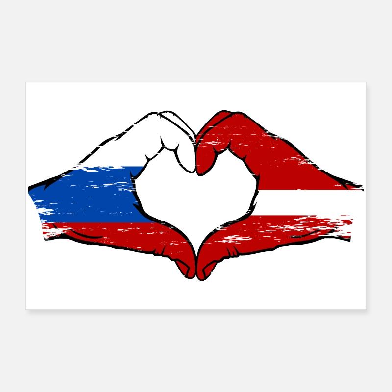 Russie Lettonie Drapeau Mains Coeur Forme Poster 90 x 60 cm