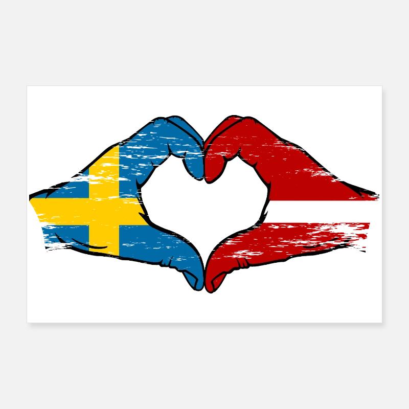 Suède Lettonie drapeau coeur utilisé Poster 90 x 60 cm