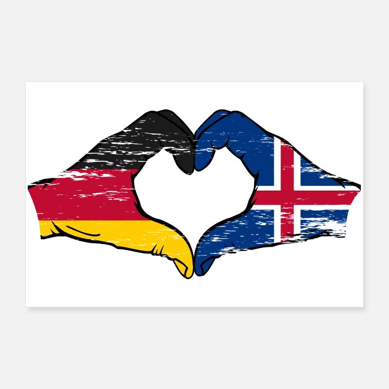 Germany Iceland Flag Hand Shape Heart Shape Used Poster 36" x 24" (90x60 cm)
