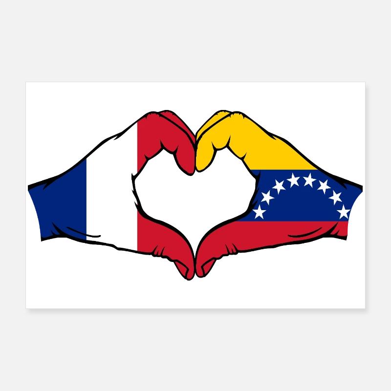 Drapeau du Venezuela Mains Forme de cœur Poster 90 x 60 cm